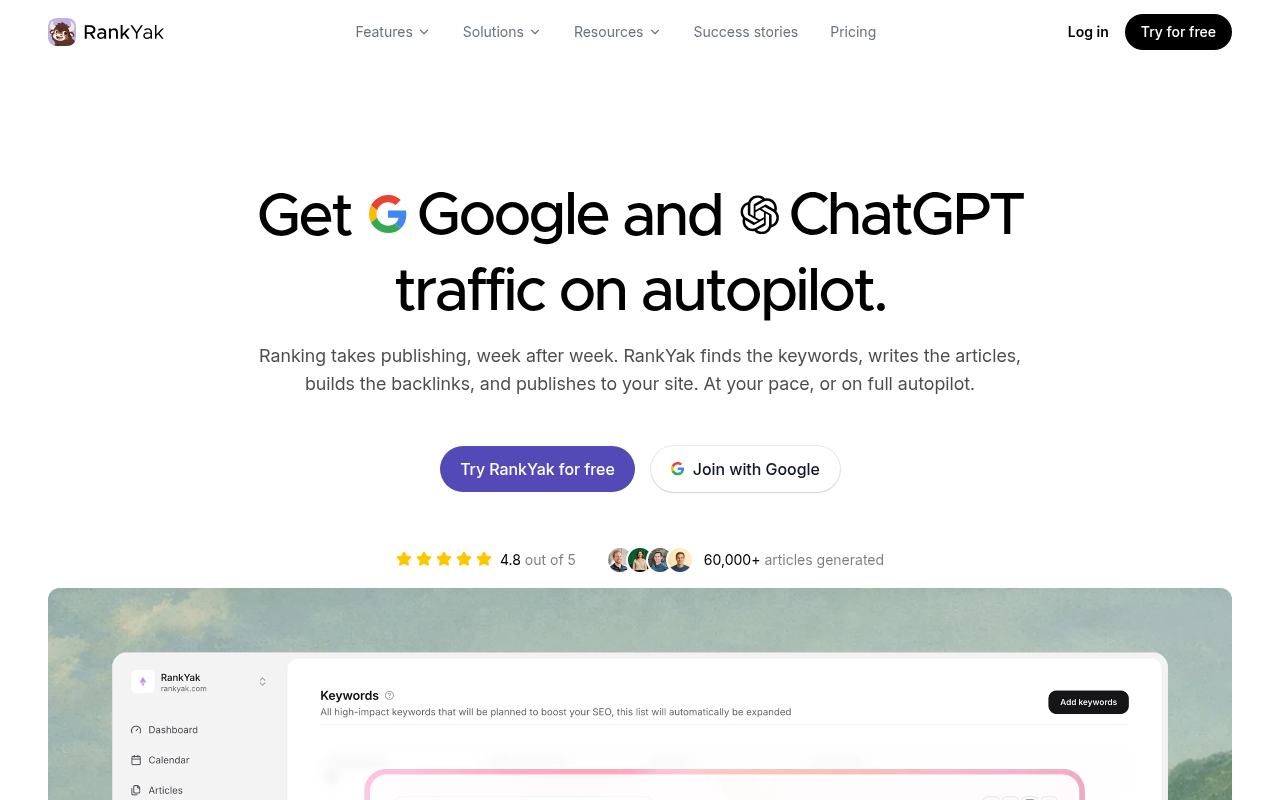 RankYak homepage
