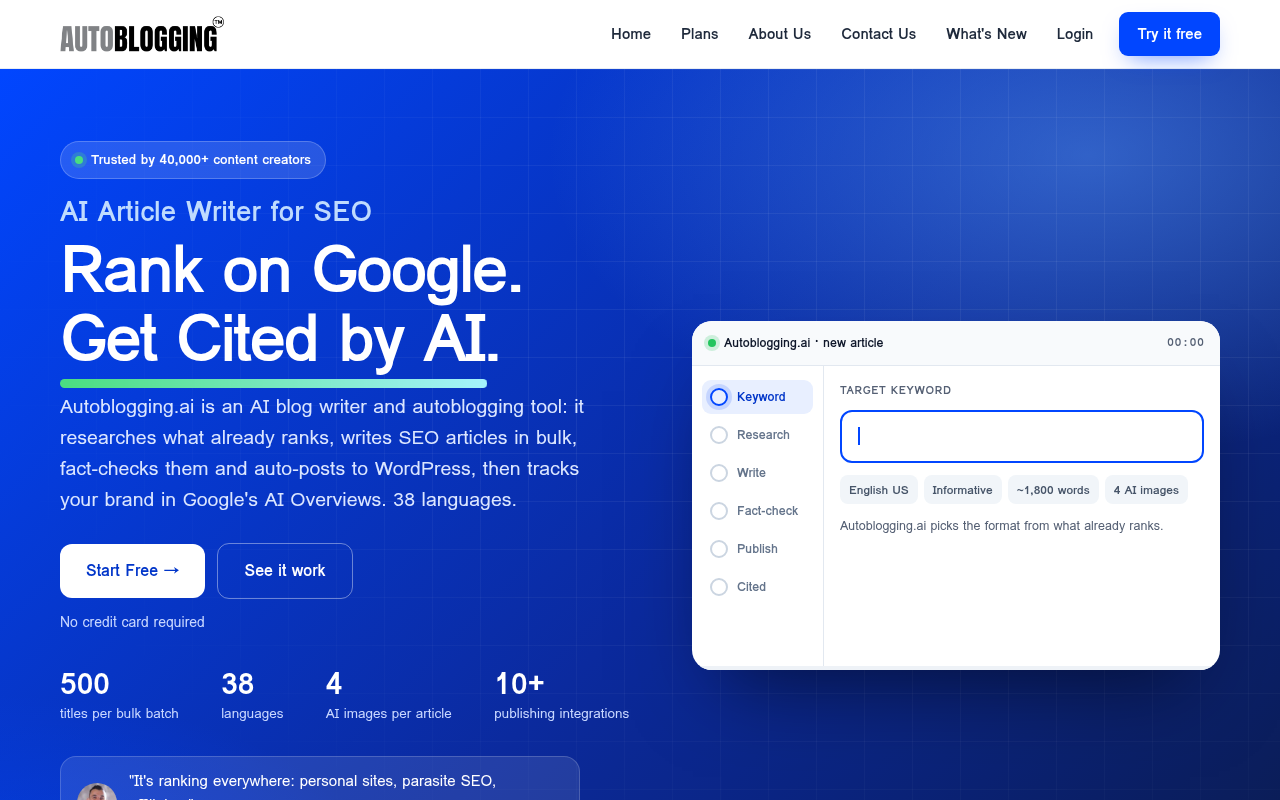 Autoblogging.ai homepage