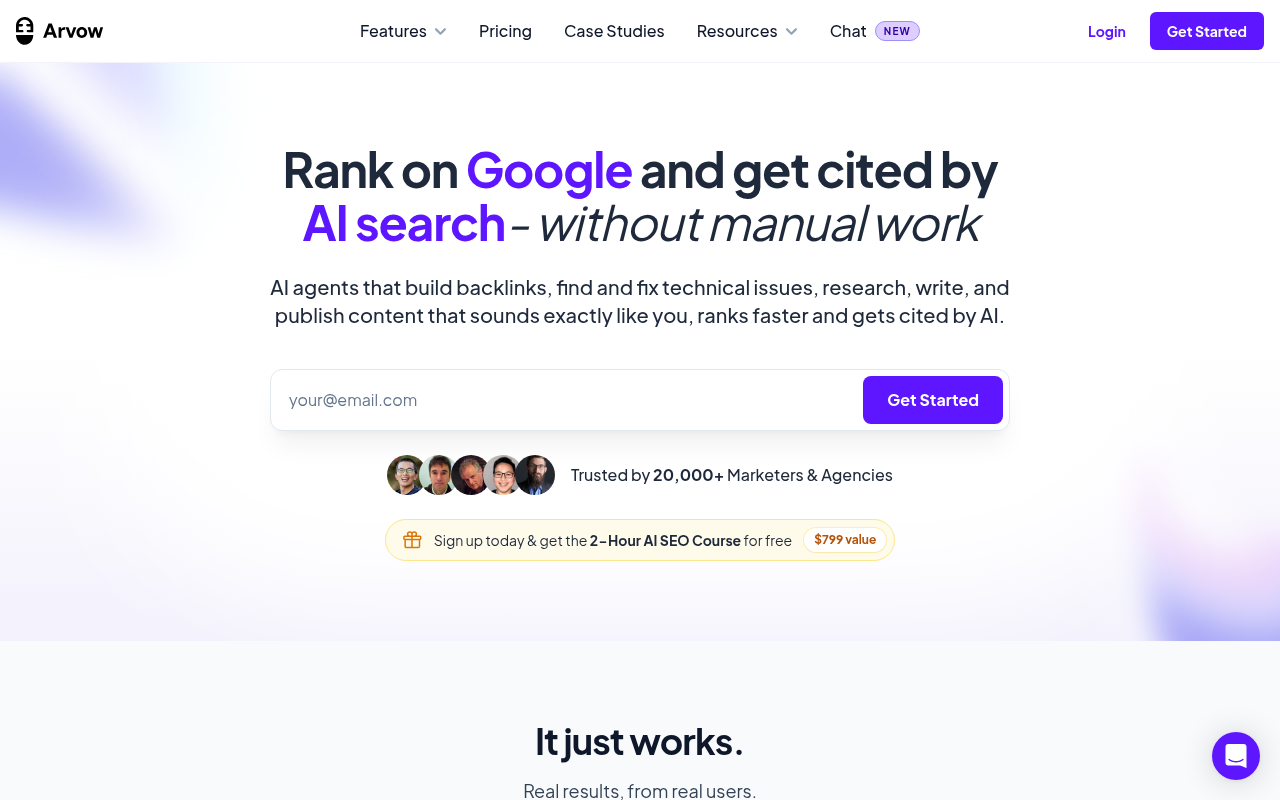 Arvow homepage